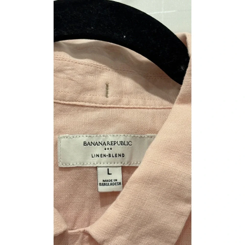 Banana Republic Mens Pink Linen Blend Short Sleeve Button Down Shirt Large